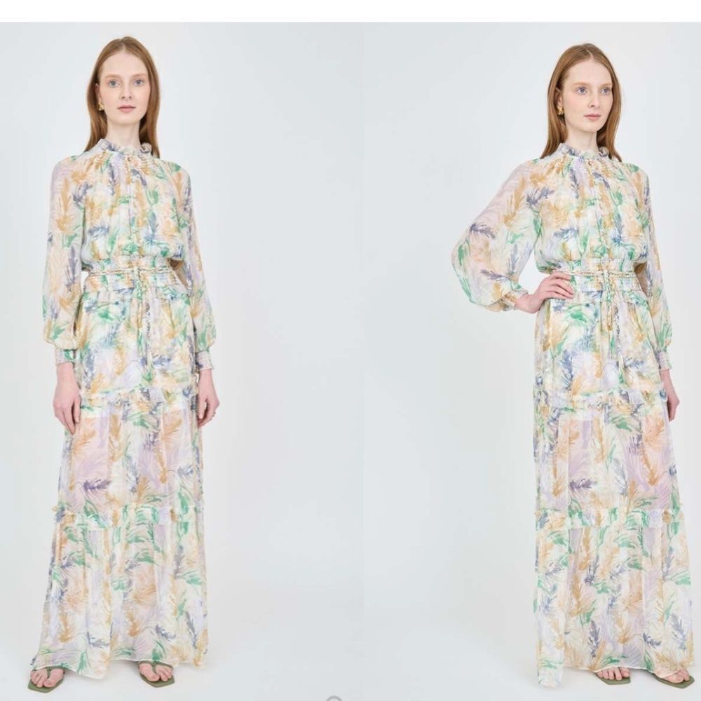 Christy Lynn Florence Maxi Dress - Palm Tropical Print White Size XS